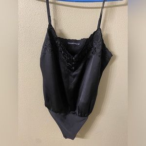 abercrombie & fitch black satin lace bodysuit L